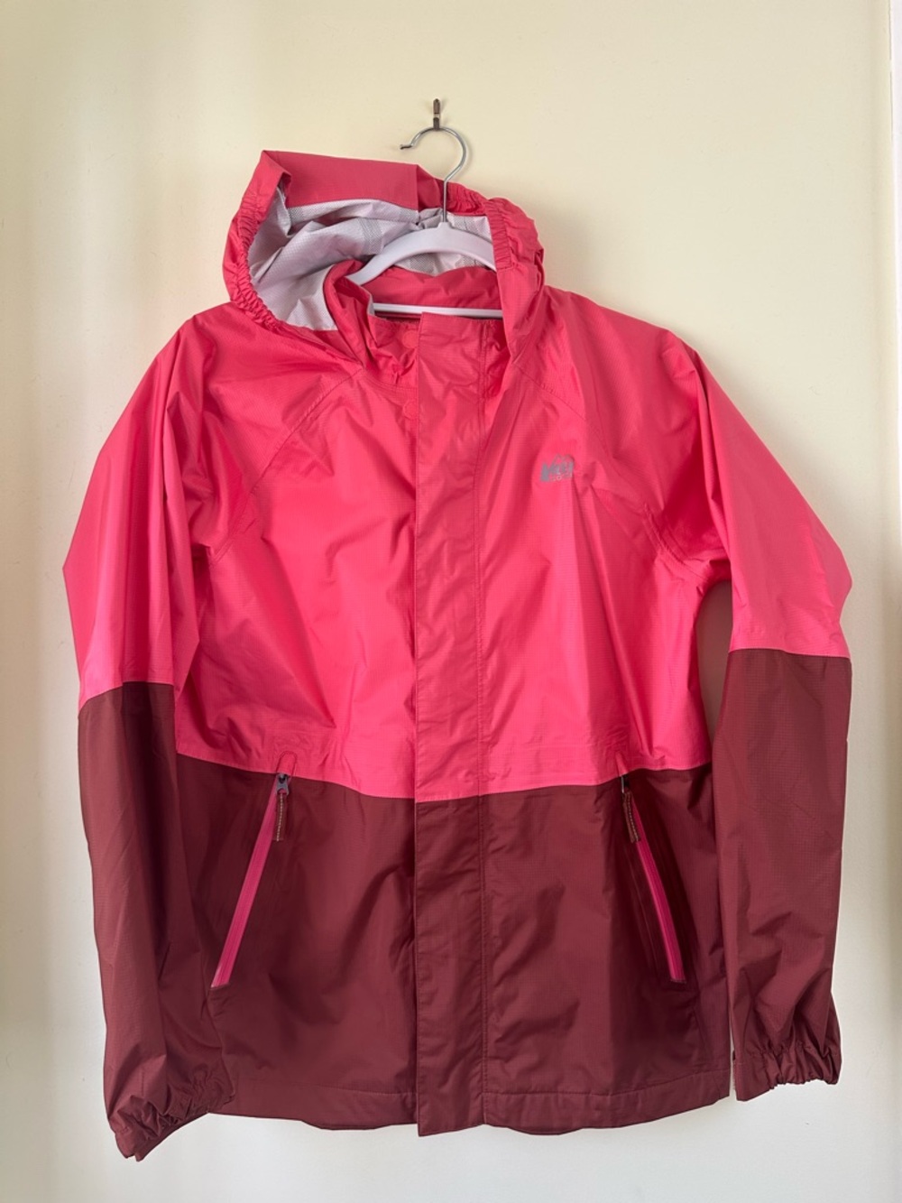 Kids REI Pink Two-Tone Hooded Rain Jacket
